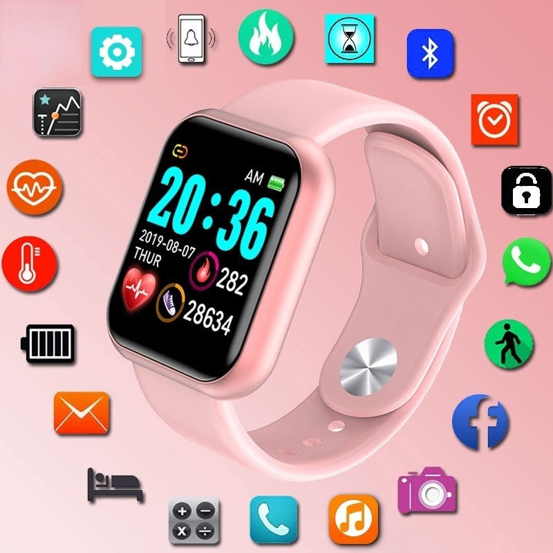 combo de reloj y68 + audífonos i12 rosa